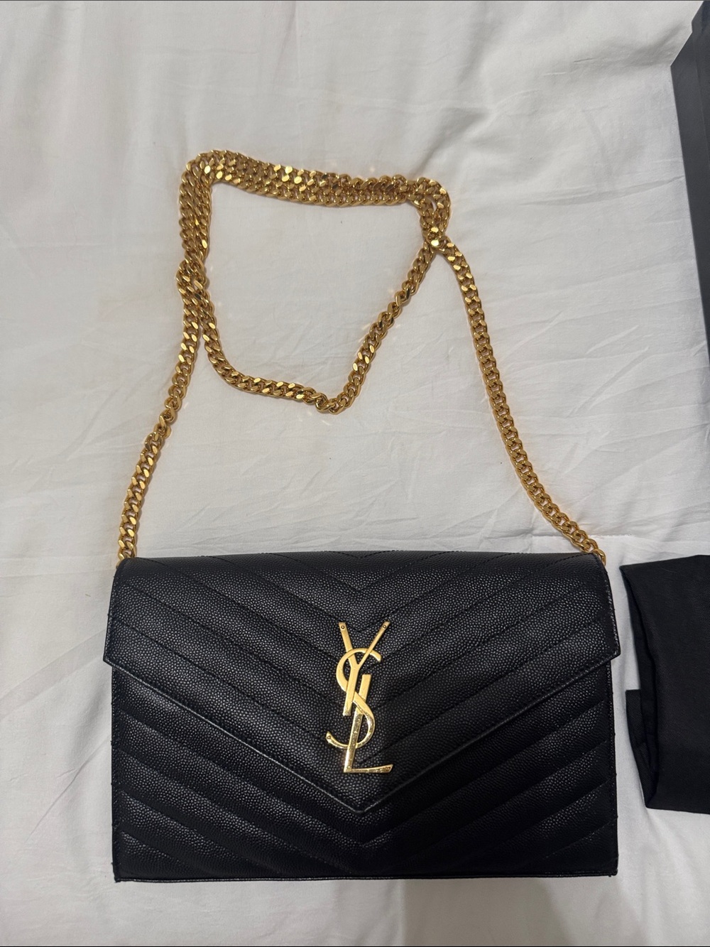 Saint Laurent Black Quilted Chevron YSL Chain Shoulder Bag with Gold Hardware - Picture 5 of 10